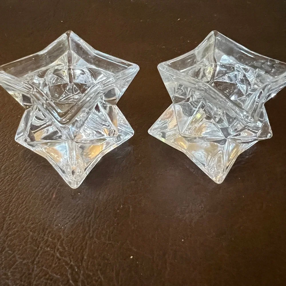 Vintage Geometric Starburst Crystal Style Candle Holder Pair 70s Space Age Decor